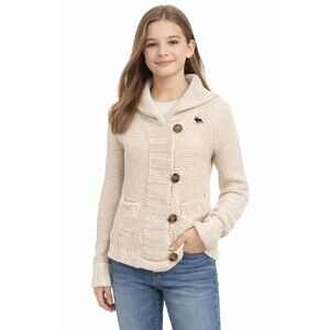 Abercrombie Youth Chunky Knit Shawl Collar Cardigan Oat Neutral Button Front XL